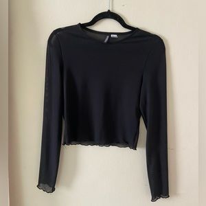 Sheer Long Sleeve Cropped Top